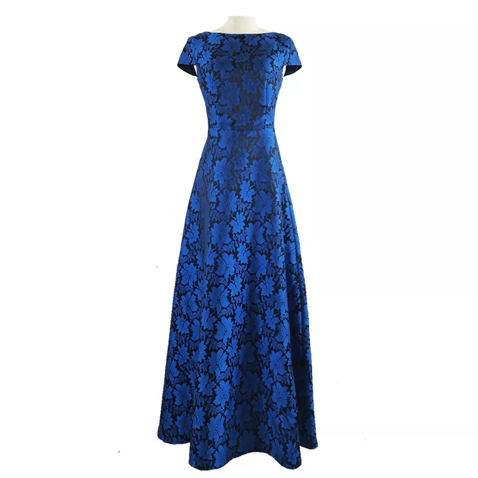 Blue A-line Short Sleeves Jacquard mother of the bride dress