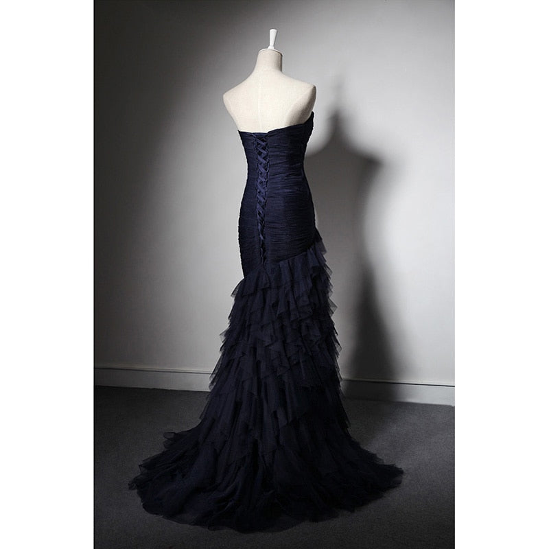 Navy Blue Weave Tulle Layers Dress