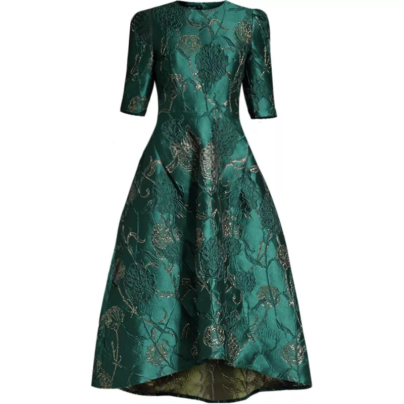 Short sleeves Green A-line Jacquard mother of the bride dresses