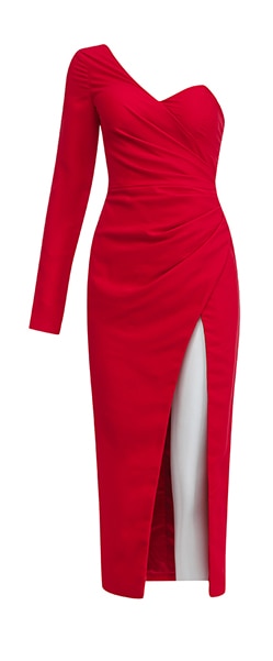 Red Full Sleeve Collarless Neckline Bride Dress
