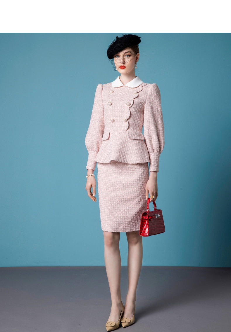Pink Full Sleeve Tweed Mini Dress