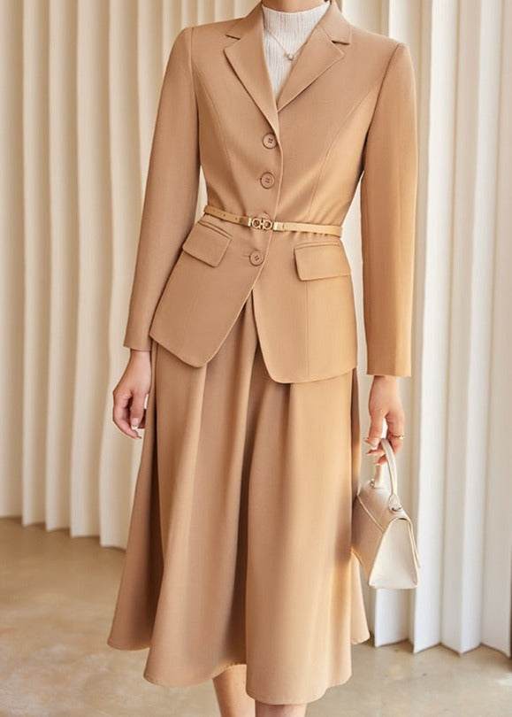 2 Piece Long Sleeve Elegant Blazer and Skirt Suit Set