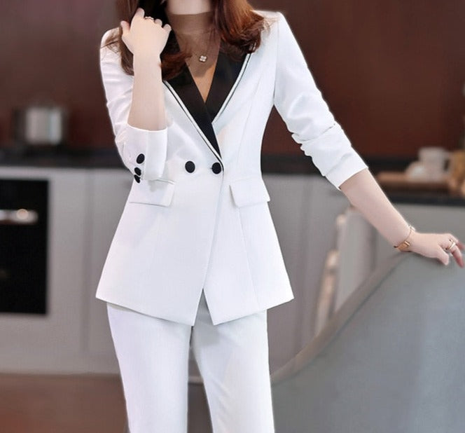 2 Piece Contrast Colours Blazer and Pants Suit in Royal Blue, White or Black