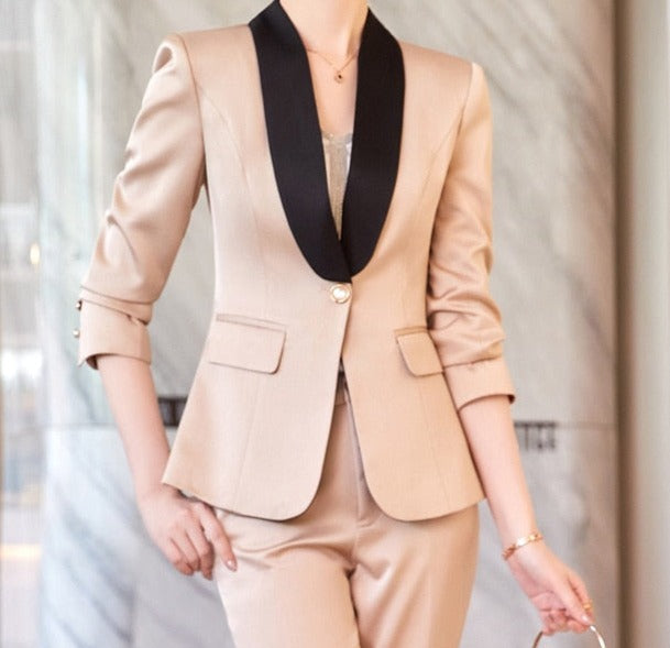 2 Piece Single Breasted Satin Blazer and Pants Suits