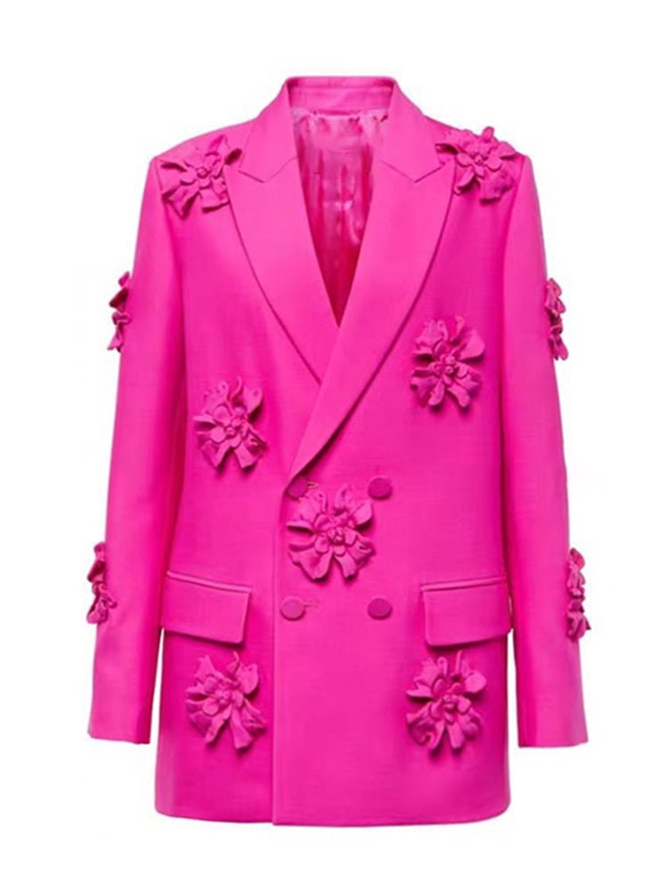 Three Piece Double Breasted Flower Blazer Pants Suits