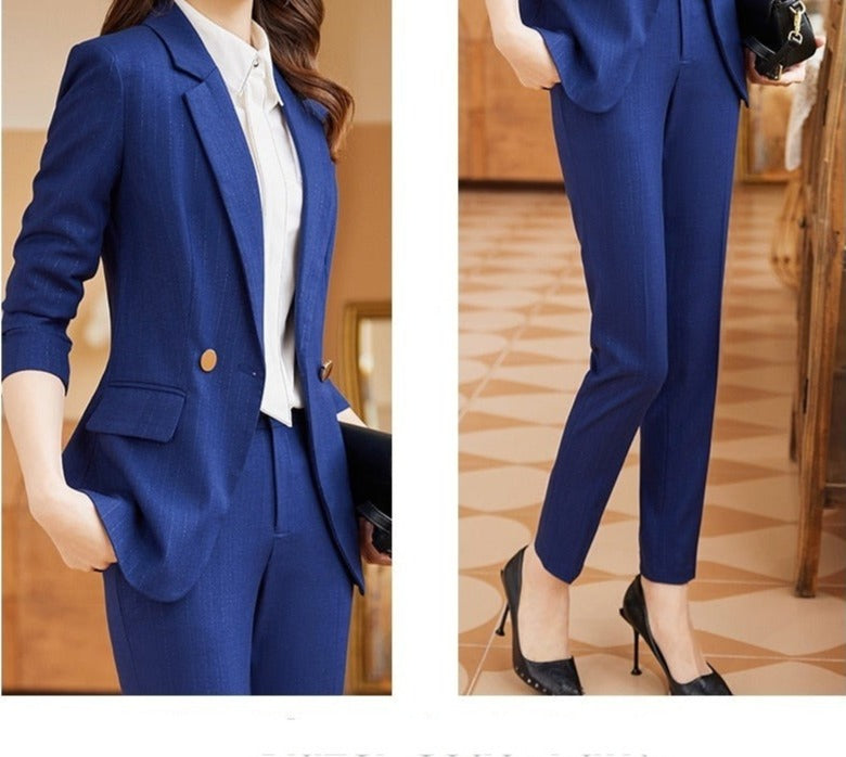 2 Piece Single Breasted Blazer Pants Suits in Navy Blue, Brown and Black