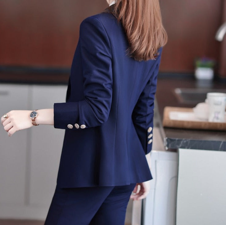 2 Piece Single Breasted Blazer Pants Suits in Royal Blue, Navy, Black and Khaki
