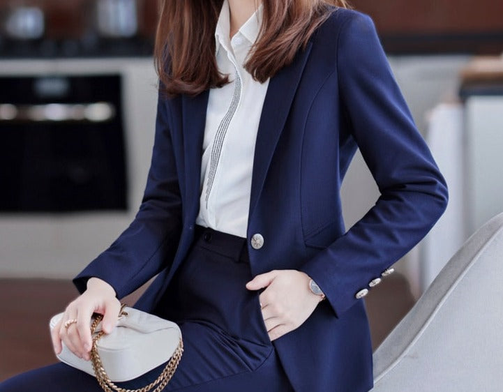 2 Piece Single Breasted Long Sleeve Office Suits with Blazer and Pants