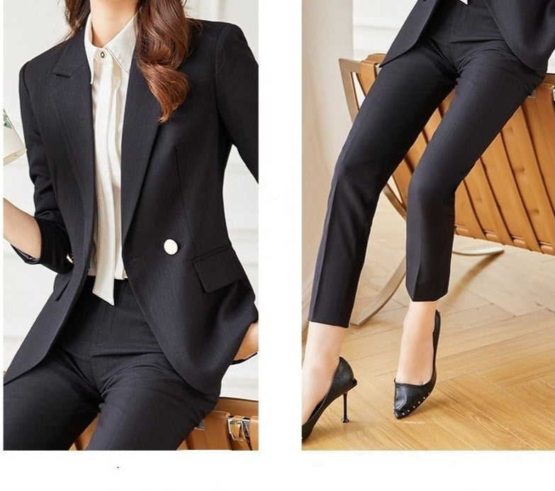 2 Piece Single Breasted Blazer Pants Suits in Navy Blue, Brown and Black