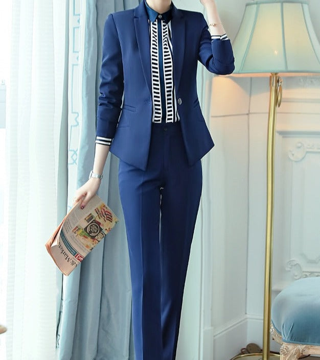 2 Piece Smooth Fabric Formal Blazer Pant Suit
