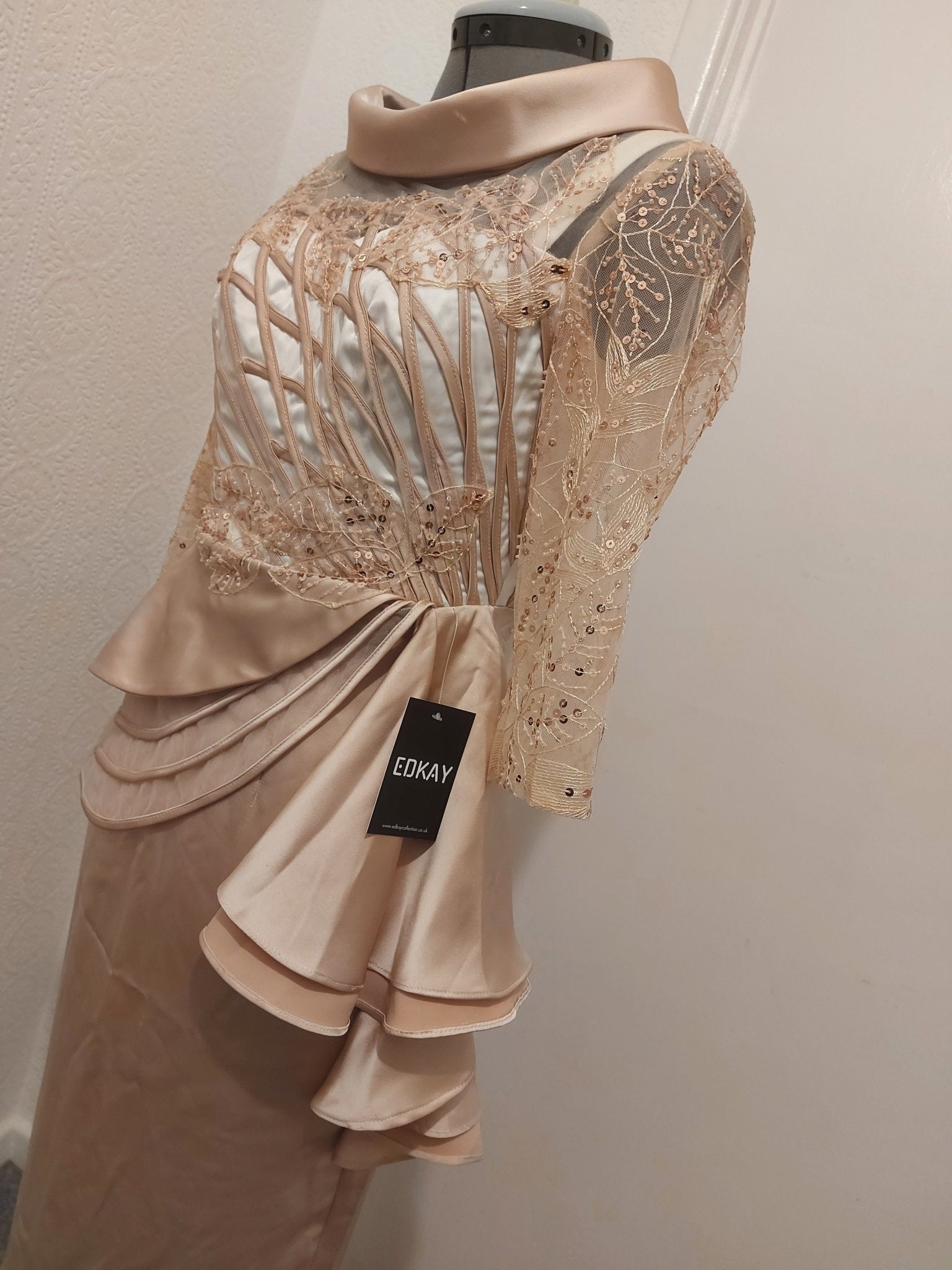 sachin and babi light blue dress Champagne Nude Peplum Padded Top and Skirt Set With Hand-Embroidered C