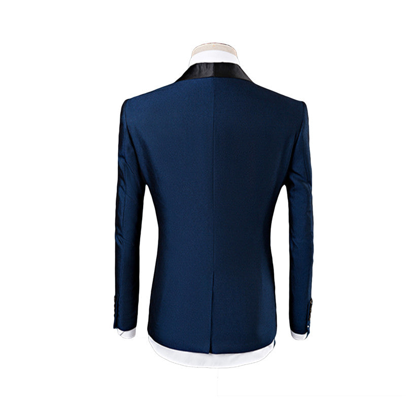 3 Piece Casual Tuxedo Groom Jacket, Vest and Pants Gentlemen Suits in Navy Blue