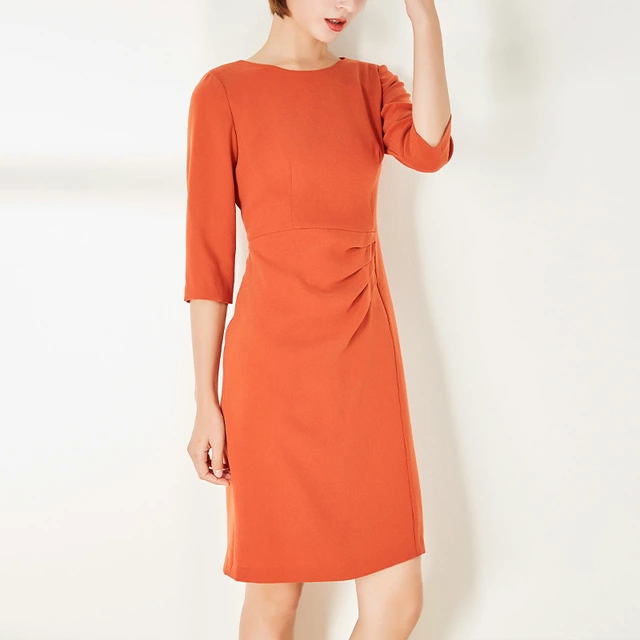 Orange tailored pleated formal dress, cocktail dress