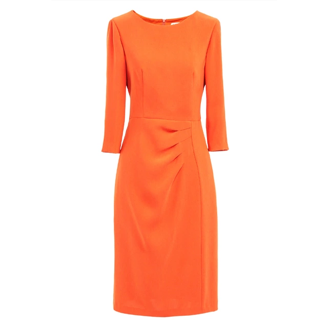 Orange tailored pleated formal dress, cocktail dress