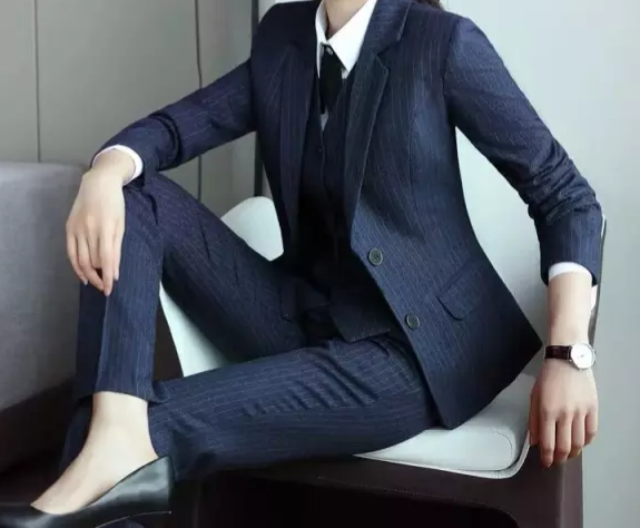 Navy Blue Stripped 3-Piece Pants Suits