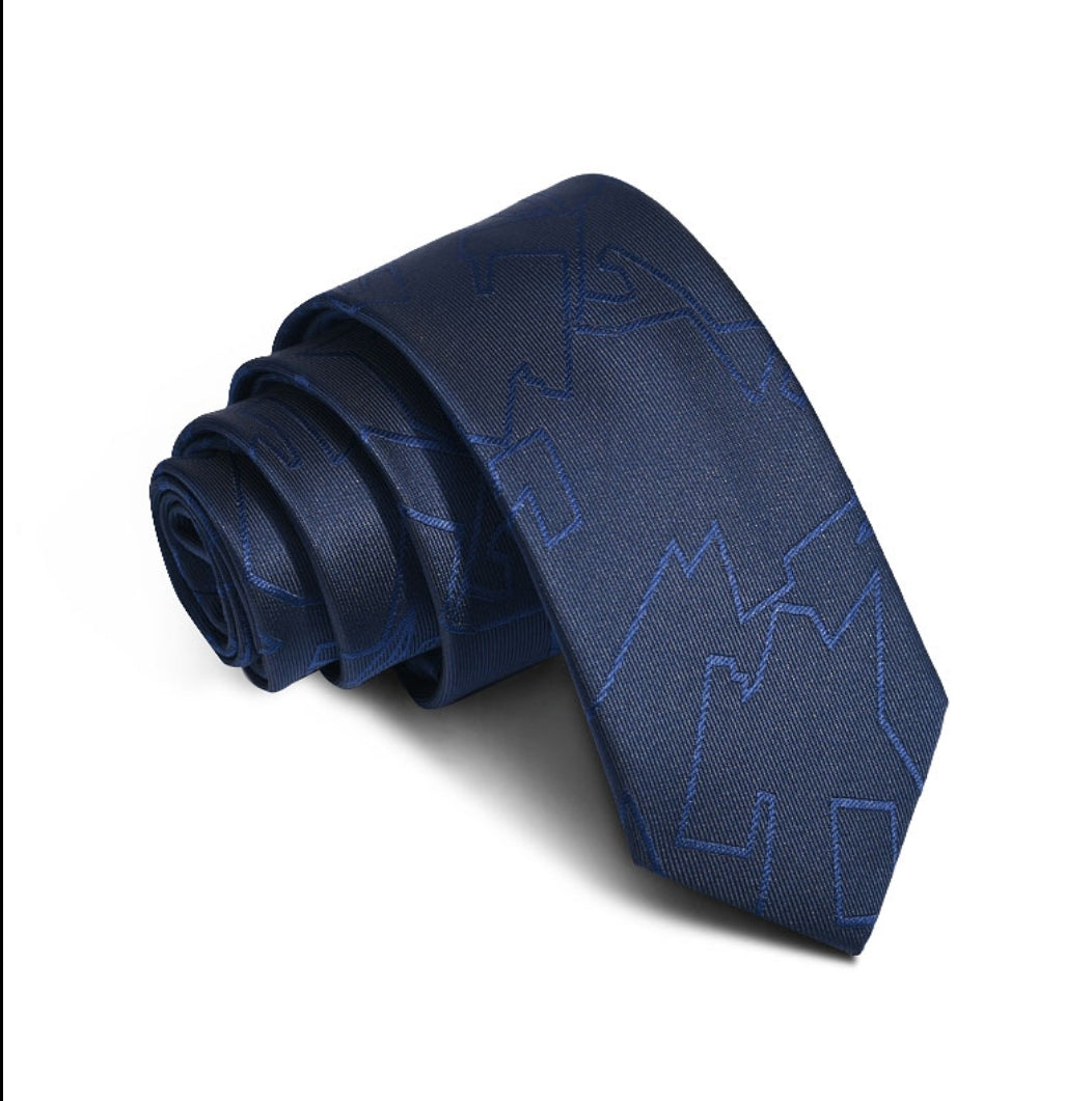 Men's quilted navy blue slim 6cm silk tie