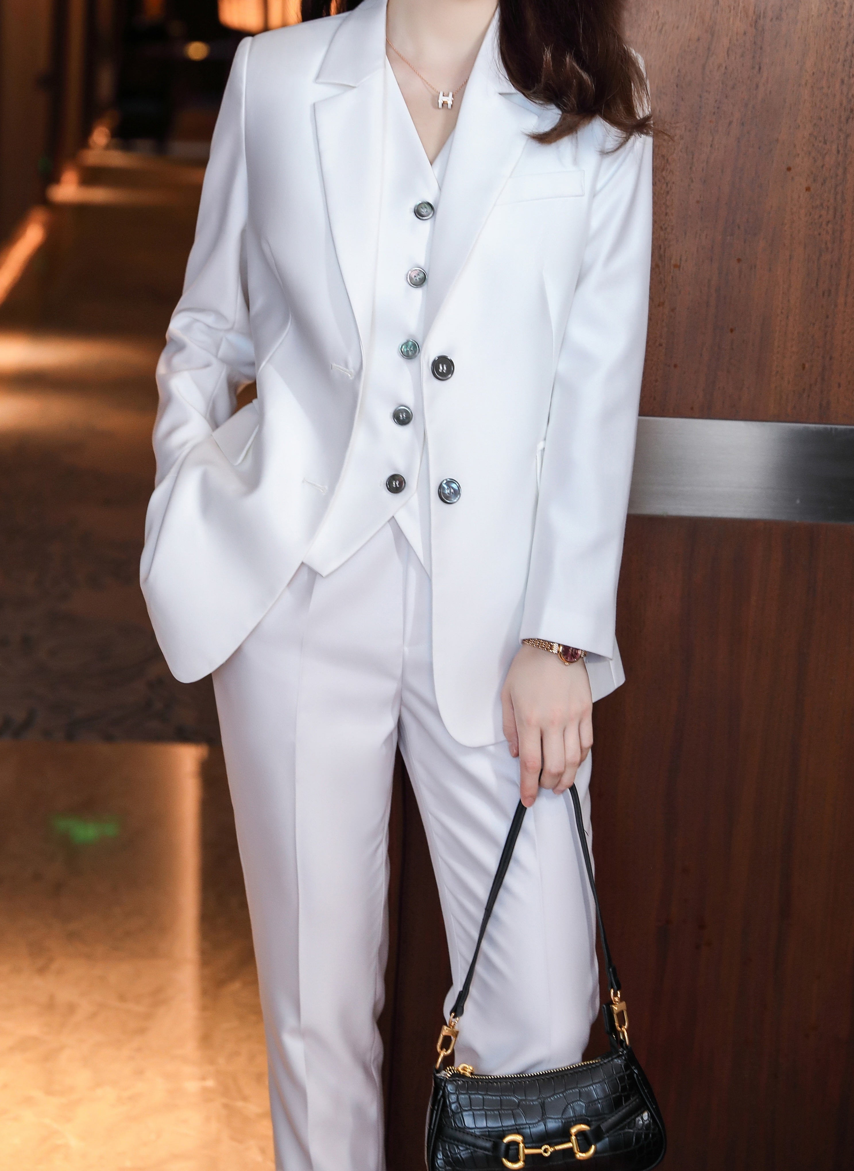 Cream white 3-piece satin suit, satin suits with blazer, waistcoat and pants