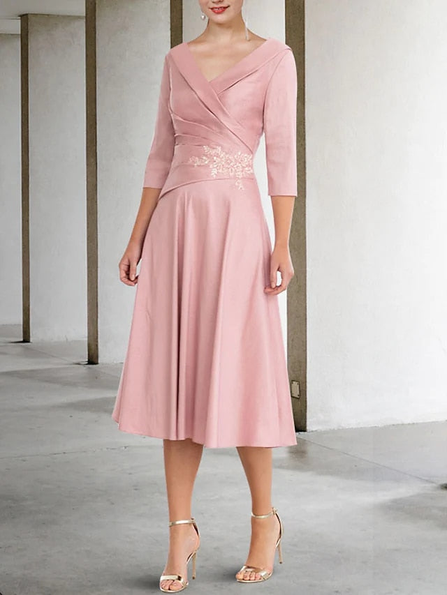 Pink Vintage A-Line Half Sleeve Bride Dress with Appliques Side-Draped