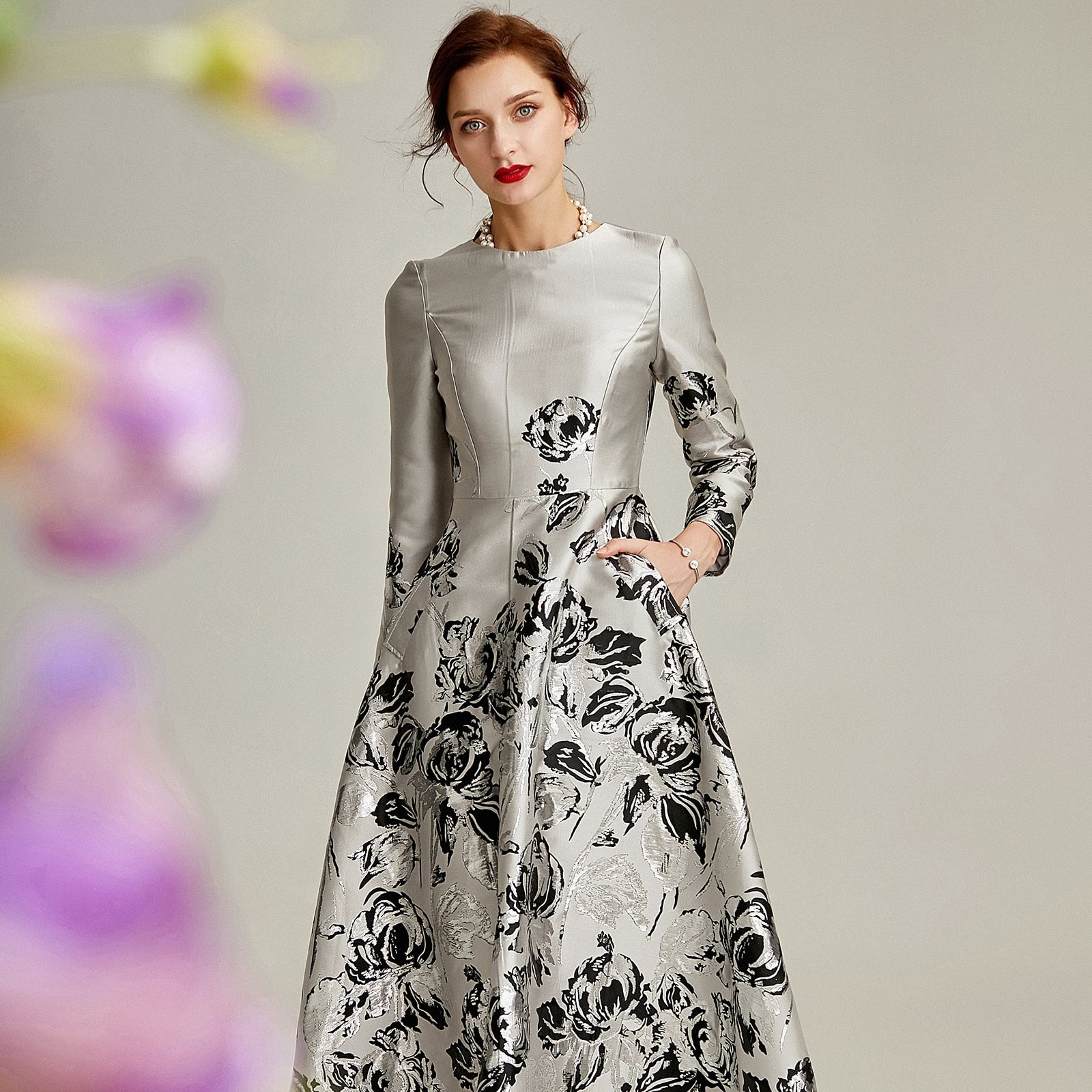 Long sales jacquard dress