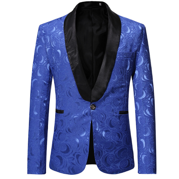 Men's floral slim fit royal blue party tuxedo suit