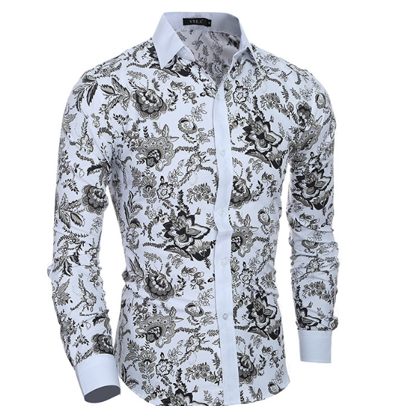 Men's black n white floral button down shirt