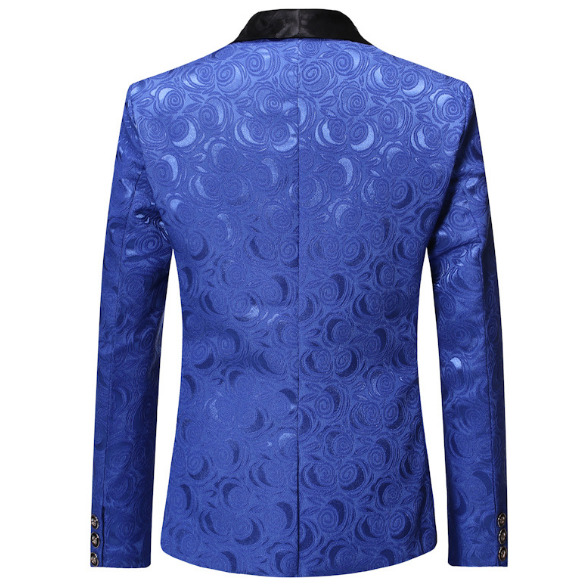 Men's floral slim fit royal blue party tuxedo suit