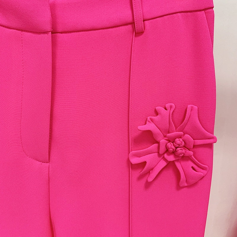 Pink 3D Embroidery Flower Lounge Pants