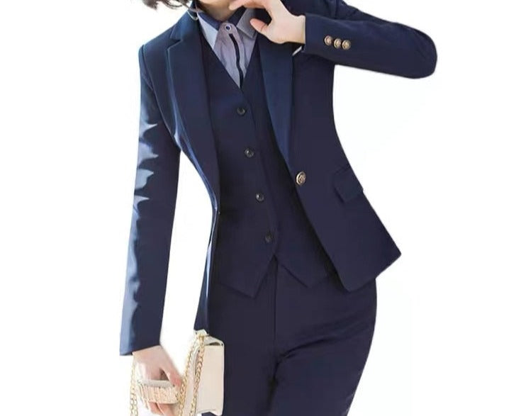 3 Piece Formal Female Blazer, Vest and Trousers Suit Set