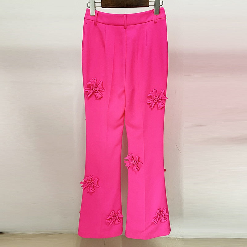 Pink 3D Embroidery Flower Lounge Pants