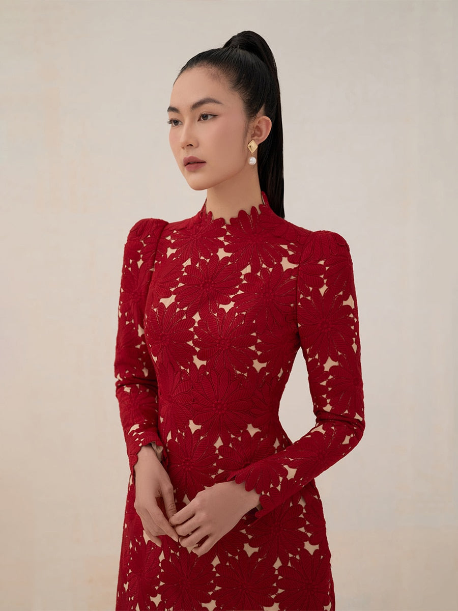 Red A-Line Long Sleeve Mini Formal Dress