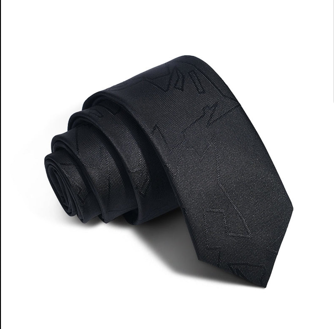 Men's quilted slim black slim 6cm silk tie