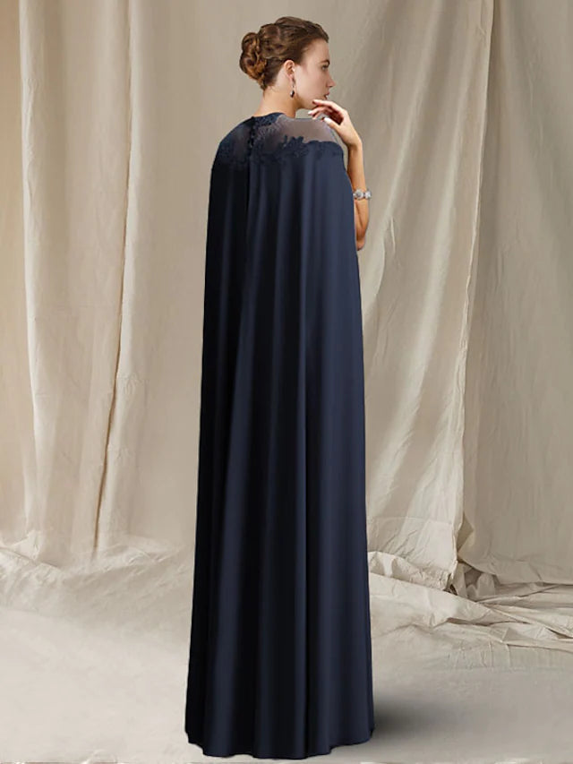 Handmade Dark Navy Illusion Neck Sleeveless Elegant Bride Dress